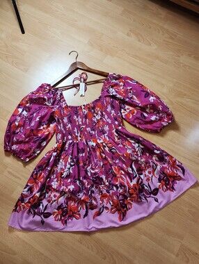 NWT‎ Anthropologie Modal Blend Smocked Pajama Dress Pink Purple Size Large